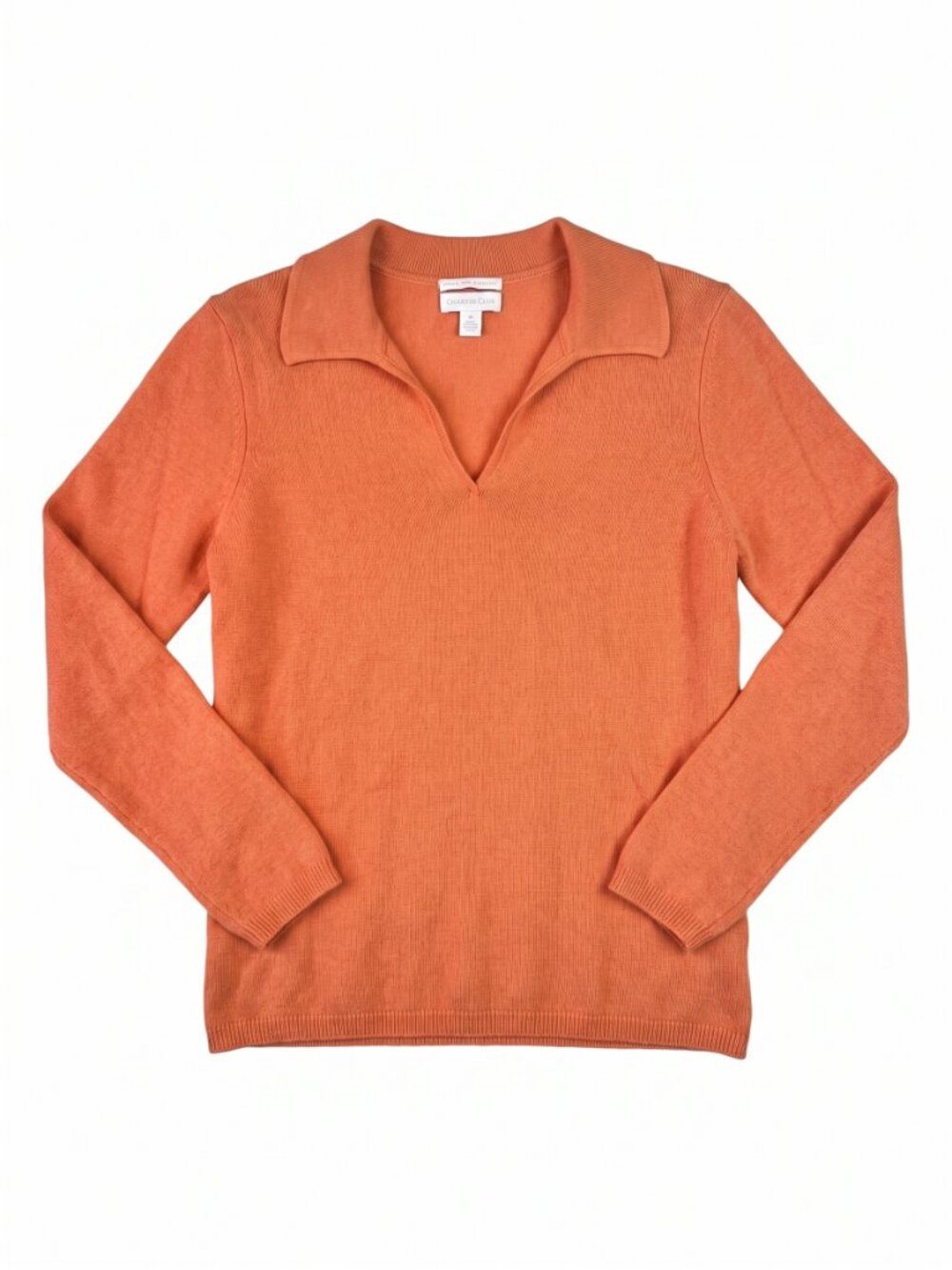 Charter Club 100% Cashmere Sweater Women's M Orange‎ Collared Quiet Luxury